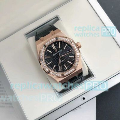 Replica Audemars Piguet Royal Oak Black Leather Strap Rose Gold 41mm